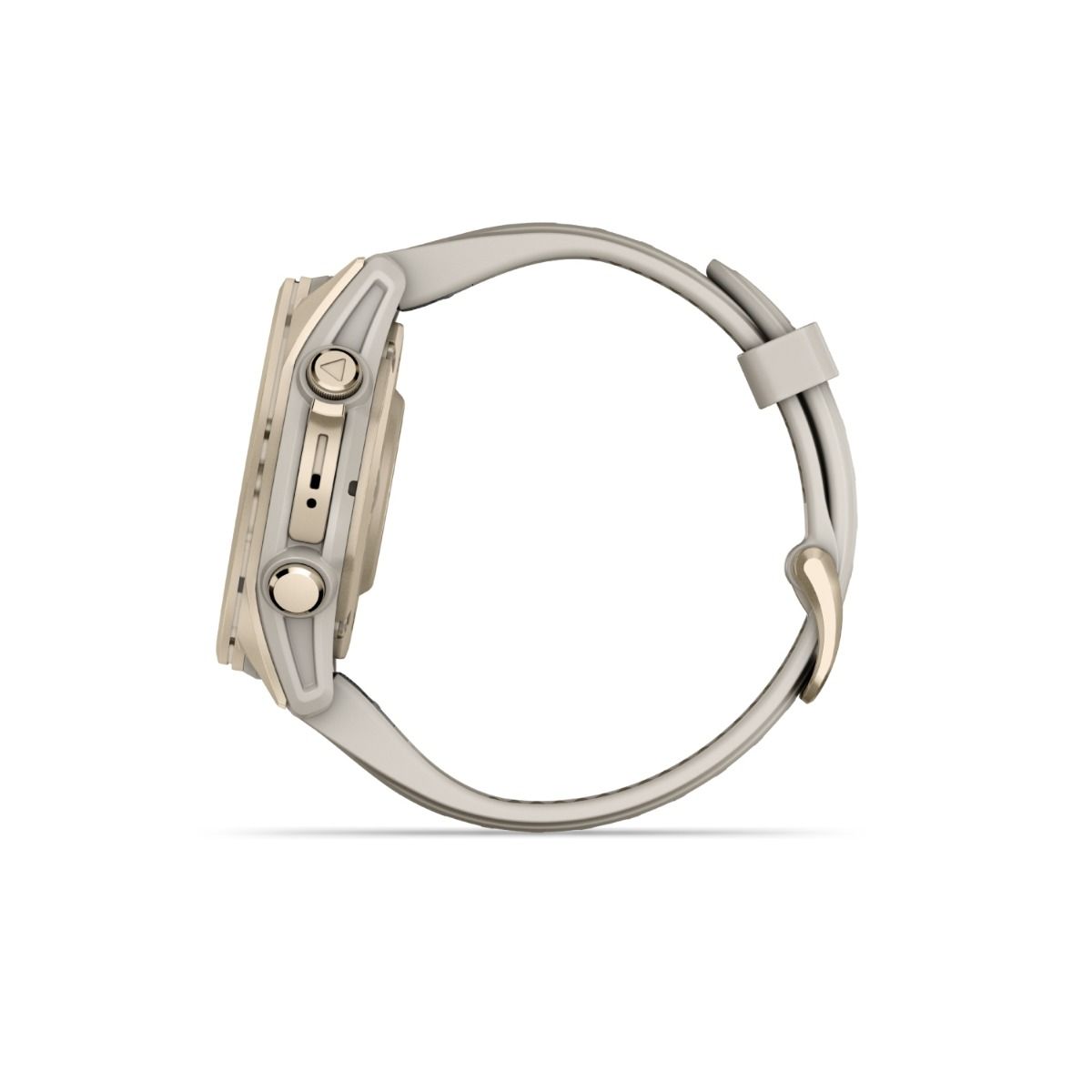fēnix® 8 – 43 mm, AMOLED, Sapphire, Soft Gold mit Fog Grey/Dark Sandstone Silikonarmband – Garmin