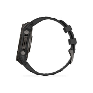 fēnix® 8 – 47 mm, AMOLED, Saphir, Carbon Grey DLC-Titan mit Schwarz/Pebble Grey Silikonarmband – Garmin