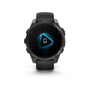 fēnix® 8 – 47 mm, AMOLED, Saphir, Carbon Grey DLC-Titan mit Schwarz/Pebble Grey Silikonarmband – Garmin