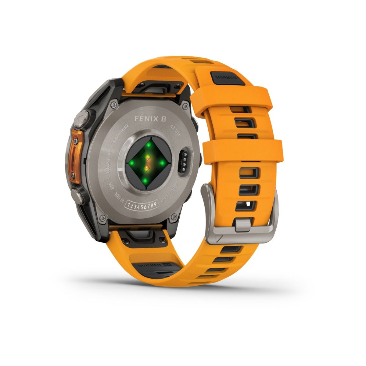 fēnix® 8 – 47 mm, AMOLED, Saphir, Titan mit Spark Orange/Graphite Silikonarmband – Garmin