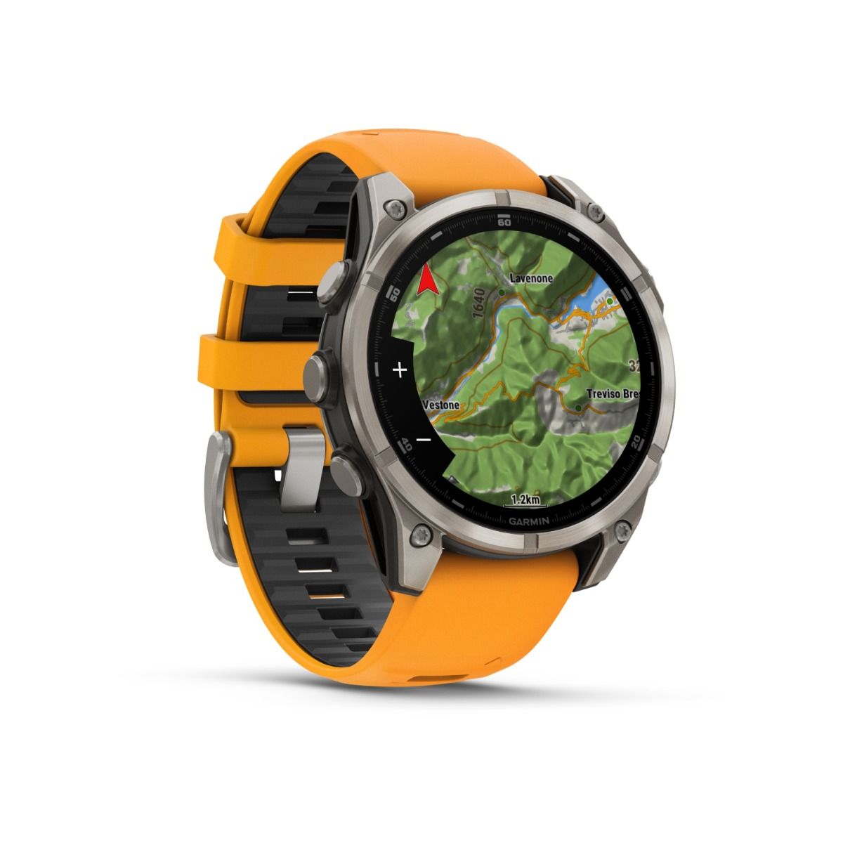 fēnix® 8 – 47 mm, AMOLED, Saphir, Titan mit Spark Orange/Graphite Silikonarmband – Garmin