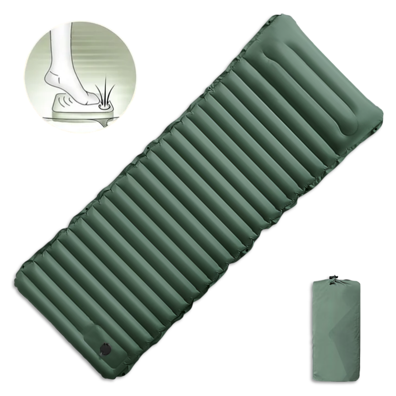 Globuz – Cloud Liegematte mit integrierter Fußpumpe, 195 × 70 × 10 cm, Grün/Grau