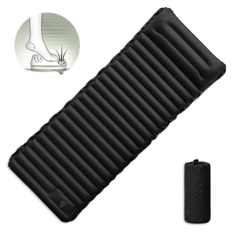 Globuz – Cloud Liegematte mit integrierter Fußpumpe, 195 × 70 × 10 cm, Schwarz/Grau