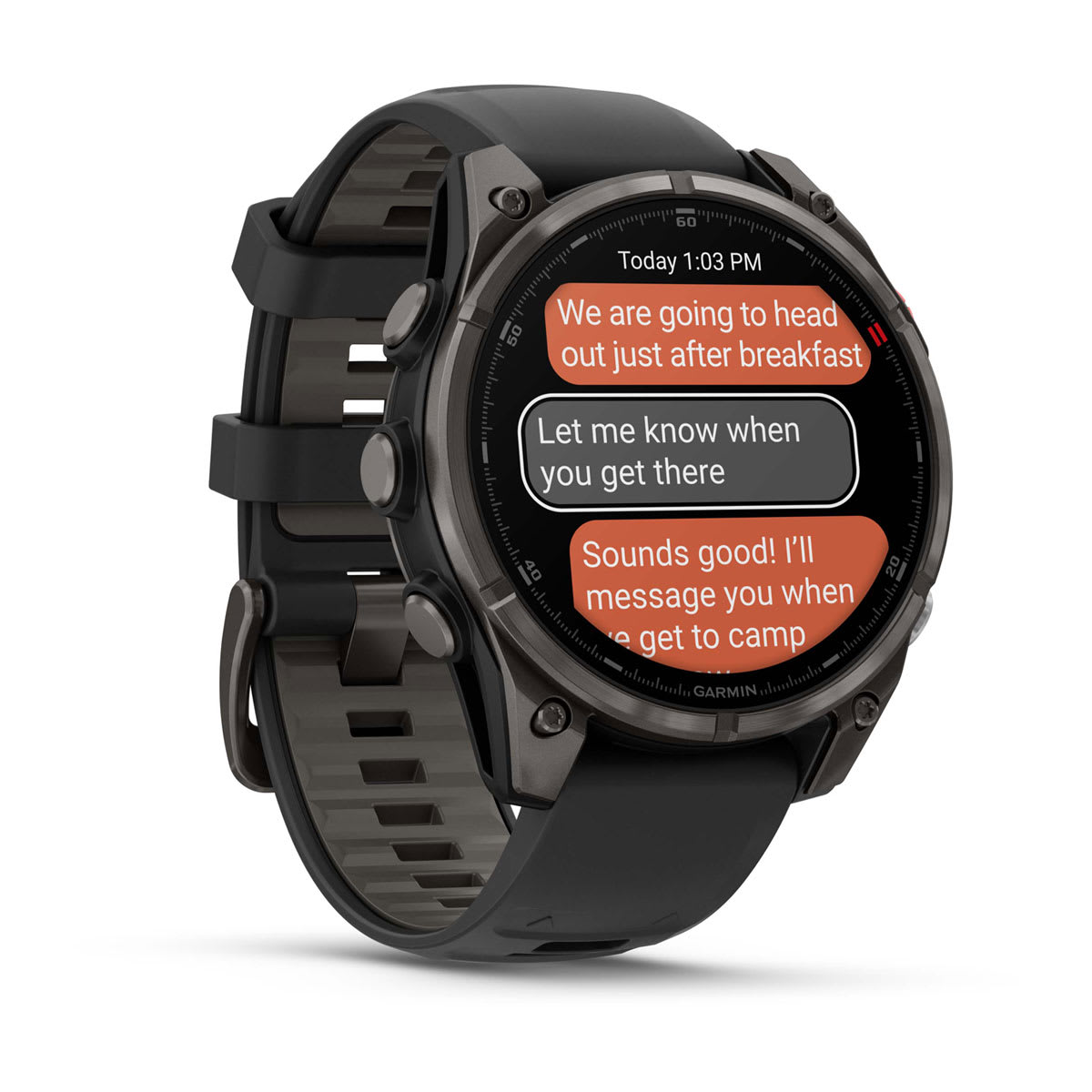 fēnix® 8 Pro – 47 mm, AMOLED, Saphir, Carbon Grey DLC-Titanium mit Schwarz/Pebble Grey Silikonarmband – Garmin