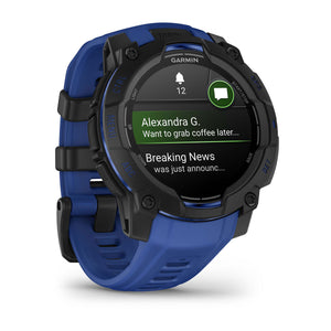 Instinct® 3 – 45 mm, AMOLED, Schwarz mit Bolt Blue/Schwarz Armband – Garmin