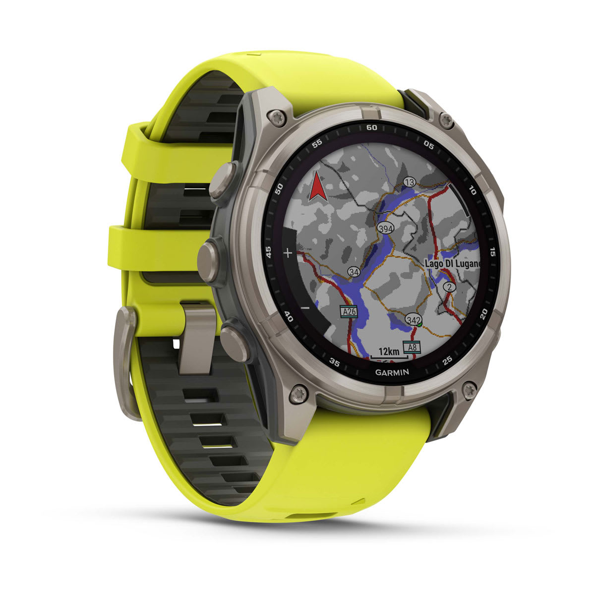 fēnix® 8 – 47 mm, Solar, Sapphire, Titanium mit Amp Yellow/Graphite Silikonarmband – Garmin