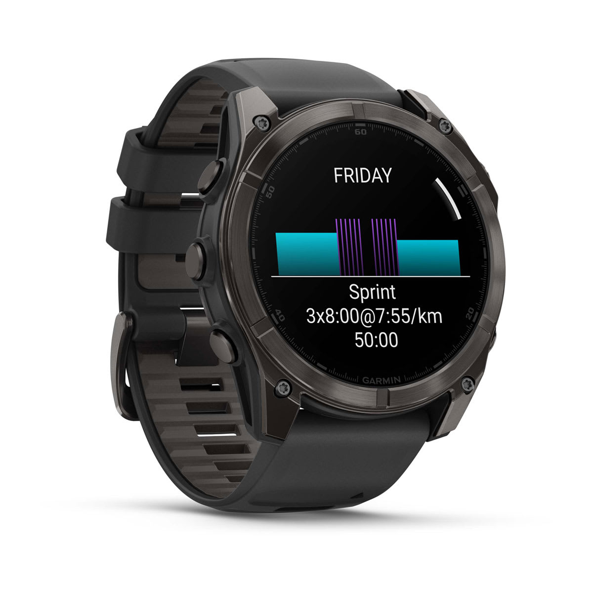 fēnix® 8 – 51 mm, AMOLED, Saphir, Carbon Grey DLC mit Schwarz/Pebble Grey Silikonarmband – Garmin
