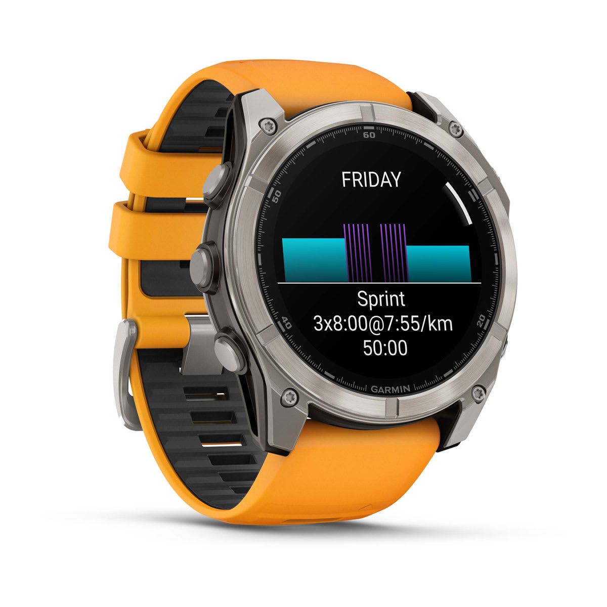 fēnix® 8 – 51 mm, AMOLED, Sapphire, Titanium mit Spark Orange/Graphite Silikonarmband – Garmin