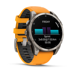 fēnix® 8 – 47 mm, AMOLED, Saphir, Titan mit Spark Orange/Graphite Silikonarmband – Garmin