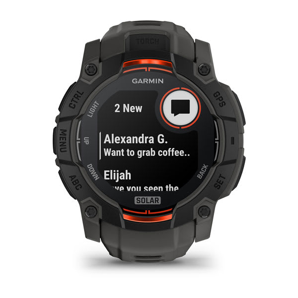 Instinct® 3 – 50 mm, Solar, Schwarz mit Charcoal-Armband – Garmin