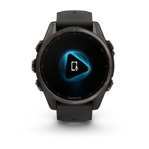 fēnix® 8 – 43 mm, AMOLED, Sapphire, Carbon Grey DLC-Titan mit Schwarz/Pebble Grey-Silikonarmband – Garmin