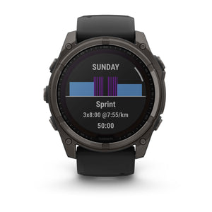 fēnix® 8 – 51 mm, Solar, Sapphire, Carbon Grey DLC-Titanium mit Schwarz/Pebble Grey Silikonarmband – Garmin