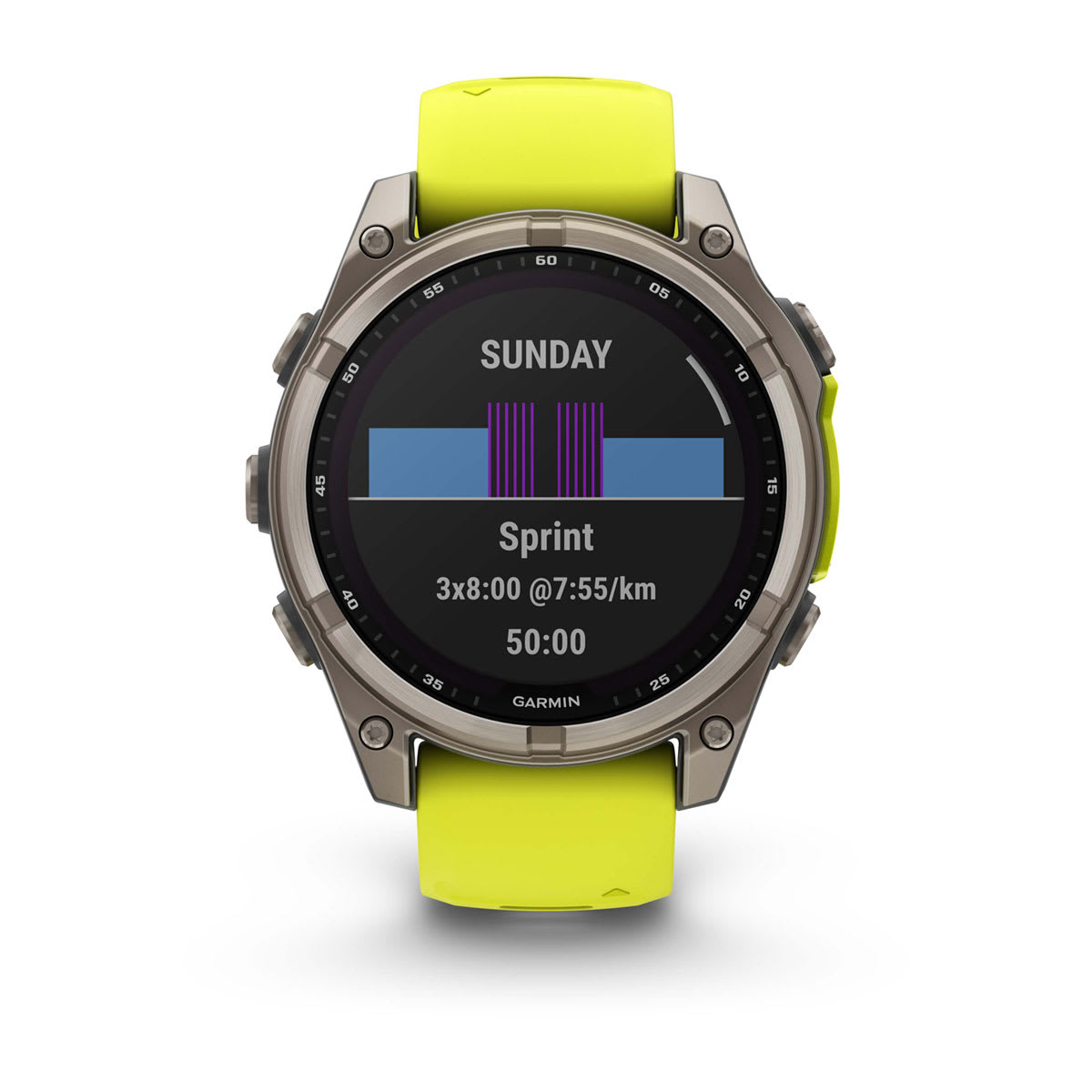 fēnix® 8 – 47 mm, Solar, Sapphire, Titanium mit Amp Yellow/Graphite Silikonarmband – Garmin