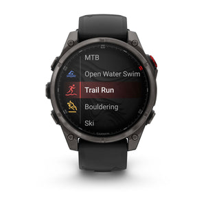 fēnix® 8 Pro – 47 mm, AMOLED, Saphir, Carbon Grey DLC-Titanium mit Schwarz/Pebble Grey Silikonarmband – Garmin