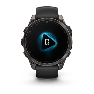 fēnix® 8 – 47 mm, AMOLED, Saphir, Carbon Grey DLC-Titan mit Schwarz/Pebble Grey Silikonarmband – Garmin