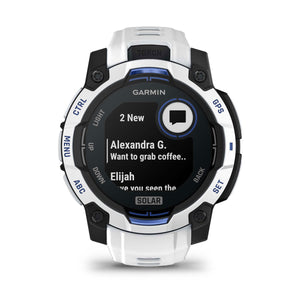 Instinct® 3 – 45 mm, Solar, Whitestone mit Whitestone/Bolt Blue Armband – Garmin