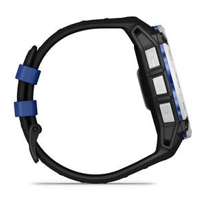 Instinct® 3 – 50 mm, Solar, Whitestone mit Schwarz/Bolt Blue Armband – Garmin