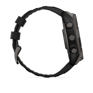 fēnix® 8 – 51 mm, Solar, Sapphire, Carbon Grey DLC-Titanium mit Schwarz/Pebble Grey Silikonarmband – Garmin