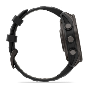 fēnix® 8 Pro – 47 mm, AMOLED, Saphir, Carbon Grey DLC-Titanium mit Schwarz/Pebble Grey Silikonarmband – Garmin