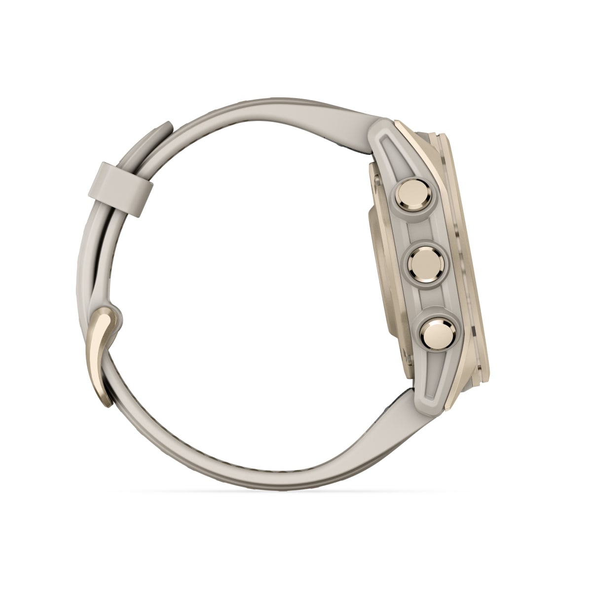 fēnix® 8 – 43 mm, AMOLED, Sapphire, Soft Gold mit Fog Grey/Dark Sandstone Silikonarmband – Garmin