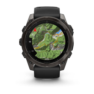 fēnix® 8 – 51 mm, AMOLED, Saphir, Carbon Grey DLC mit Schwarz/Pebble Grey Silikonarmband – Garmin