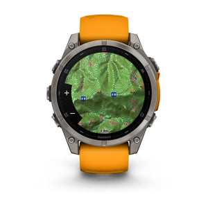 fēnix® 8 – 47 mm, AMOLED, Saphir, Titan mit Spark Orange/Graphite Silikonarmband – Garmin