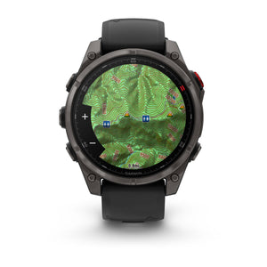 fēnix® 8 Pro – 47 mm, AMOLED, Saphir, Carbon Grey DLC-Titanium mit Schwarz/Pebble Grey Silikonarmband – Garmin