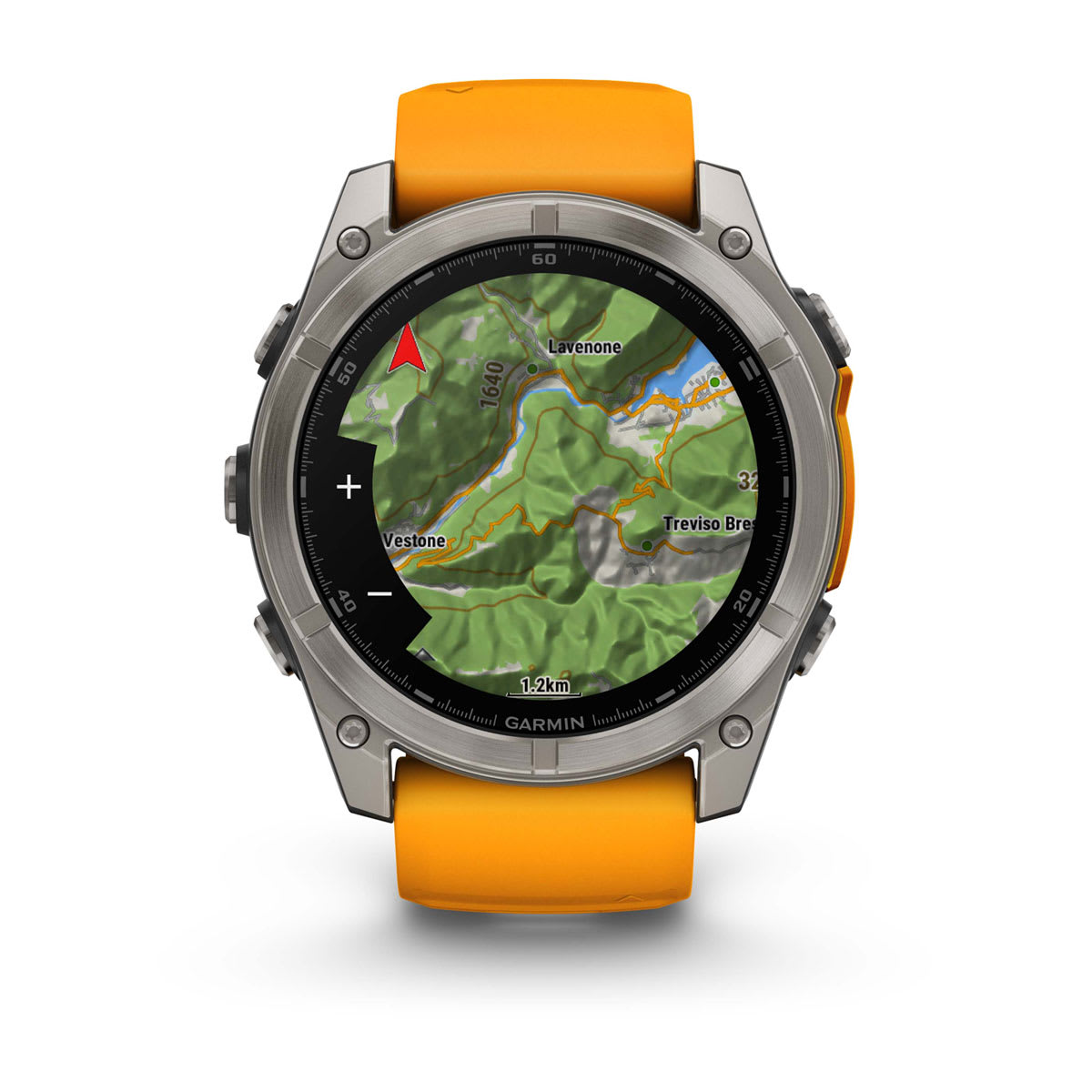fēnix® 8 – 51 mm, AMOLED, Sapphire, Titanium mit Spark Orange/Graphite Silikonarmband – Garmin