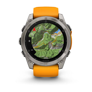 fēnix® 8 – 51 mm, AMOLED, Sapphire, Titanium mit Spark Orange/Graphite Silikonarmband – Garmin