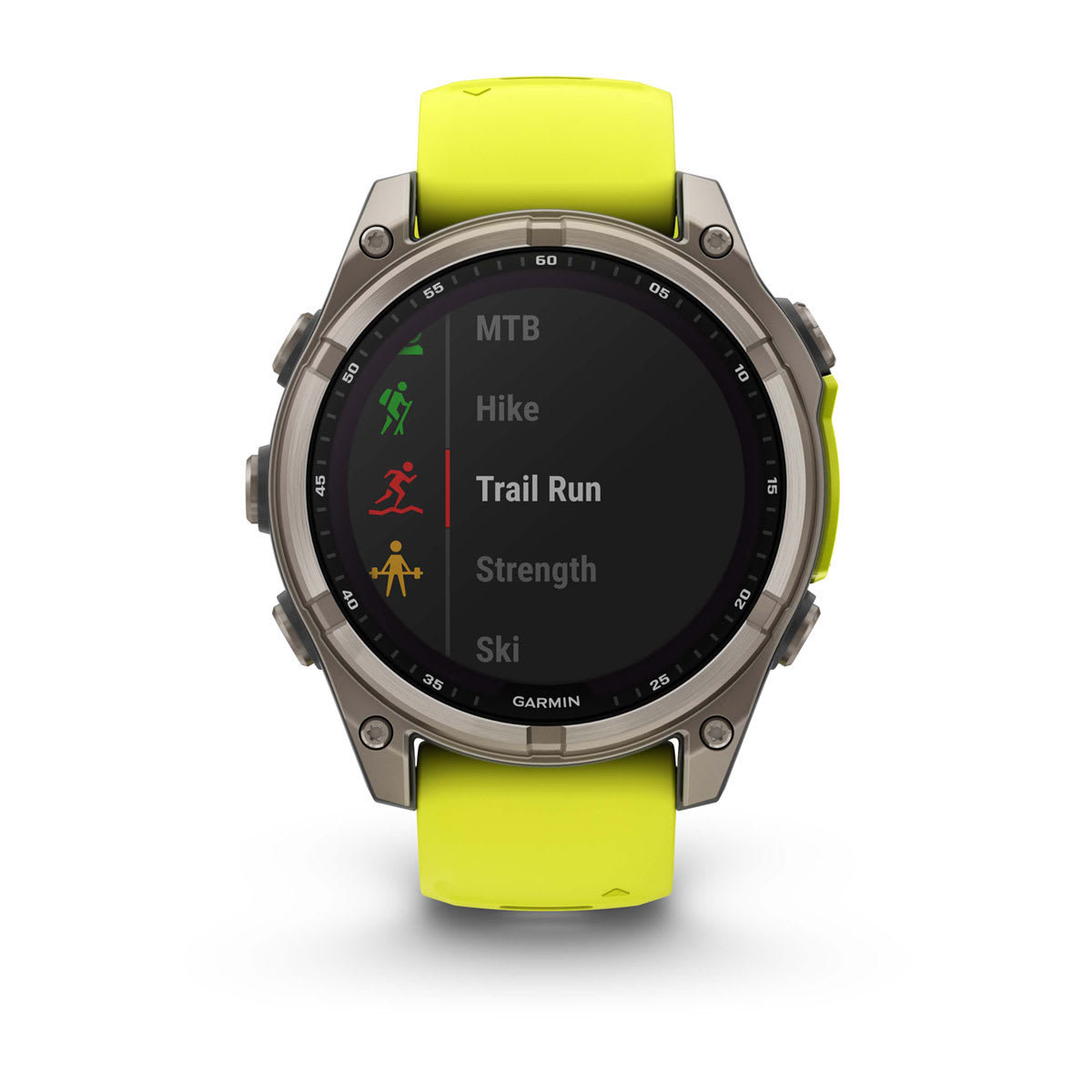 fēnix® 8 – 47 mm, Solar, Sapphire, Titanium mit Amp Yellow/Graphite Silikonarmband – Garmin
