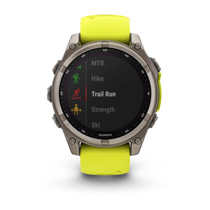 fēnix® 8 – 47 mm, Solar, Sapphire, Titanium mit Amp Yellow/Graphite Silikonarmband – Garmin