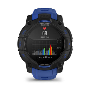 Instinct® 3 – 45 mm, AMOLED, Schwarz mit Bolt Blue/Schwarz Armband – Garmin
