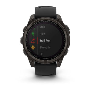 fēnix® 8 – 47 mm, Solar, Sapphire, Carbon Grey DLC-Titan mit Schwarz/Pebble Grey Silikonarmband – Garmin