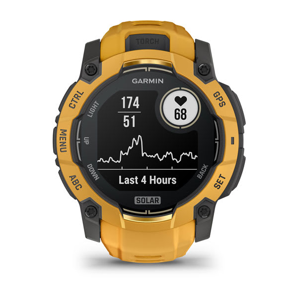 Instinct® 3 – 50 mm, Solar, Sunburst mit Sunburst/Grauem Armband – Garmin