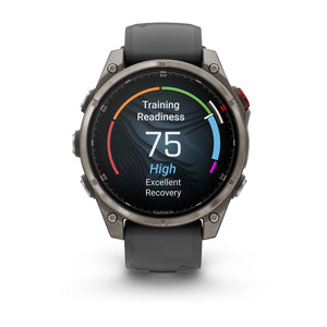 fēnix® 8 Pro – 47 mm, AMOLED, Sapphire, Titan mit Silikonarmband in Graphite/Schwarz – Garmin