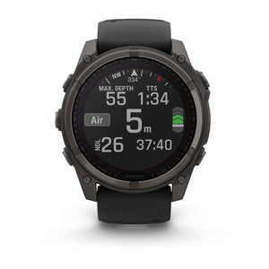 fēnix® 8 – 51 mm, Solar, Sapphire, Carbon Grey DLC-Titanium mit Schwarz/Pebble Grey Silikonarmband – Garmin