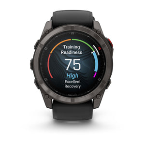 fēnix® 8 Pro – 51 mm, AMOLED, Sapphire, Carbon Grey DLC-Titanium mit Schwarz/Pebble Grey Silikonarmband – Garmin