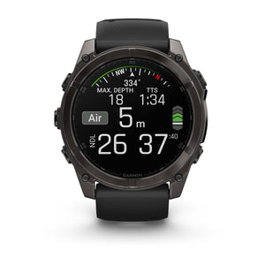 fēnix® 8 – 51 mm, AMOLED, Saphir, Carbon Grey DLC mit Schwarz/Pebble Grey Silikonarmband – Garmin