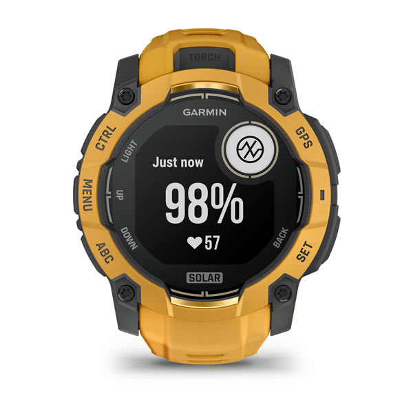 Instinct® 3 – 50 mm, Solar, Sunburst mit Sunburst/Grauem Armband – Garmin