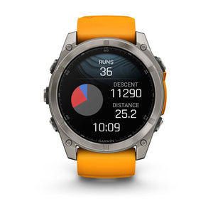 fēnix® 8 – 51 mm, AMOLED, Sapphire, Titanium mit Spark Orange/Graphite Silikonarmband – Garmin