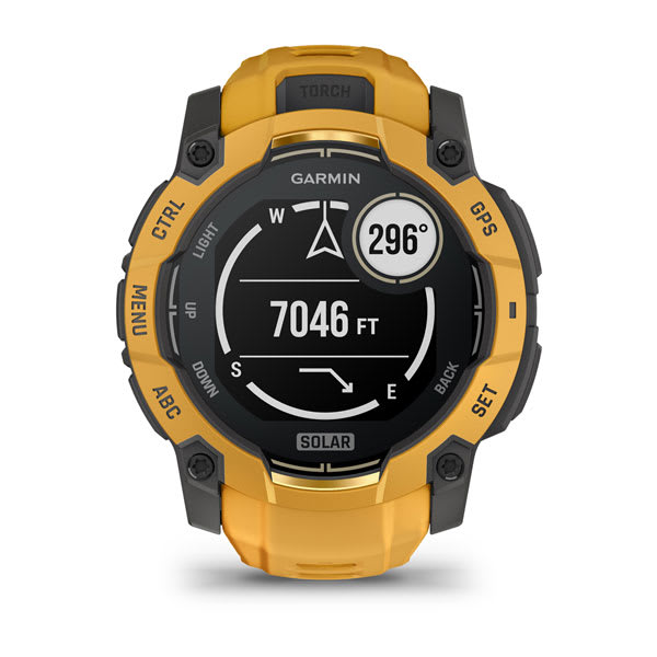 Instinct® 3 – 50 mm, Solar, Sunburst mit Sunburst/Grauem Armband – Garmin