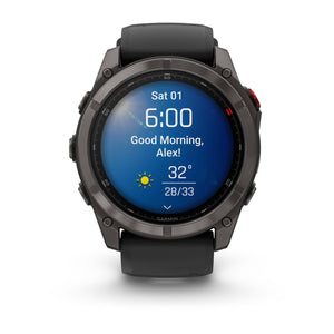fēnix® 8 Pro – 51 mm, AMOLED, Sapphire, Carbon Grey DLC-Titanium mit Schwarz/Pebble Grey Silikonarmband – Garmin