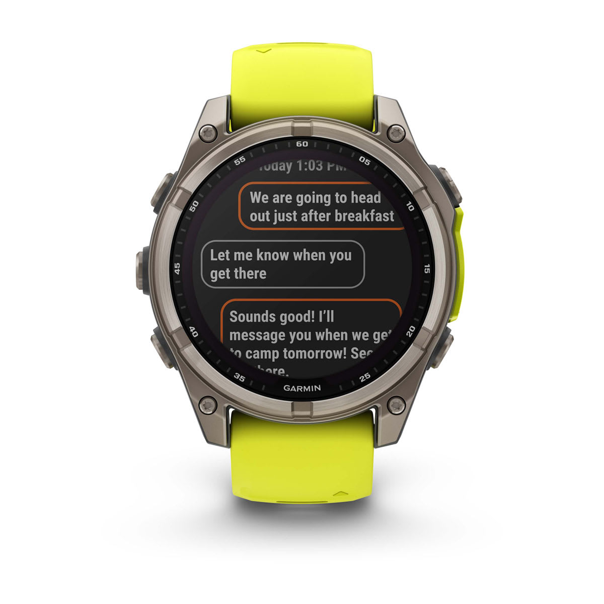 fēnix® 8 – 47 mm, Solar, Sapphire, Titanium mit Amp Yellow/Graphite Silikonarmband – Garmin