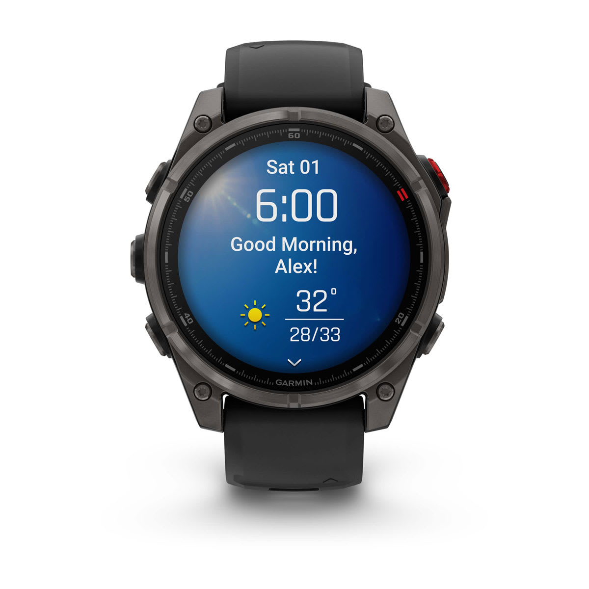 fēnix® 8 Pro – 47 mm, AMOLED, Saphir, Carbon Grey DLC-Titanium mit Schwarz/Pebble Grey Silikonarmband – Garmin