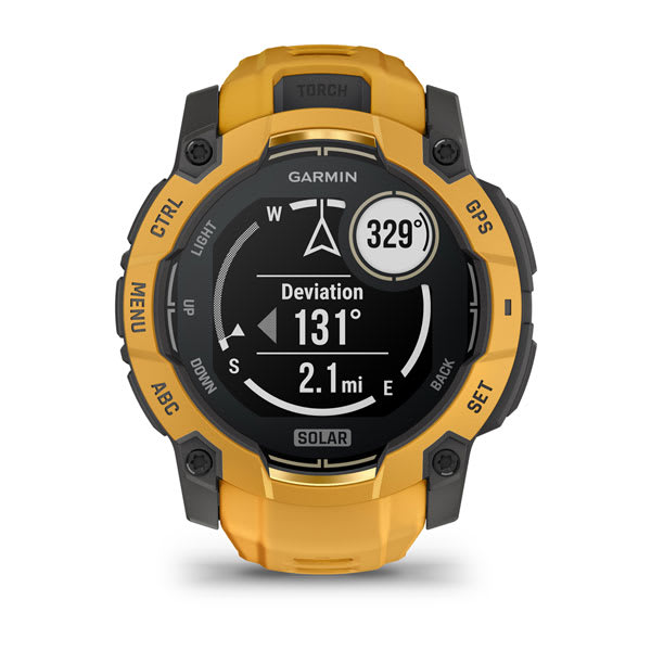 Instinct® 3 – 50 mm, Solar, Sunburst mit Sunburst/Grauem Armband – Garmin