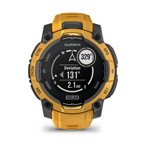 Instinct® 3 – 45 mm, Solar, Sunburst mit Sunburst/Grauem Armband – Garmin
