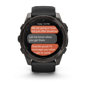 fēnix® 8 – 51 mm, AMOLED, Saphir, Carbon Grey DLC mit Schwarz/Pebble Grey Silikonarmband – Garmin
