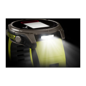 fēnix® 8 – 51 mm, Solar, Saphir, Titan mit Amp Yellow/Graphite-Silikonarmband – Garmin