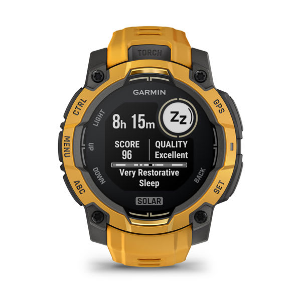 Instinct® 3 – 45 mm, Solar, Sunburst mit Sunburst/Grauem Armband – Garmin