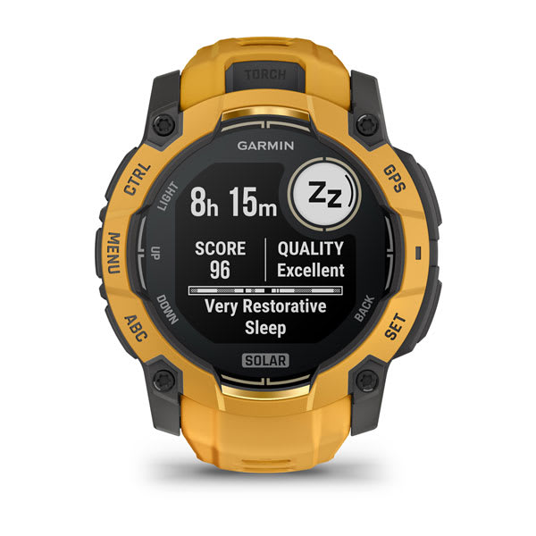 Instinct® 3 – 50 mm, Solar, Sunburst mit Sunburst/Grauem Armband – Garmin